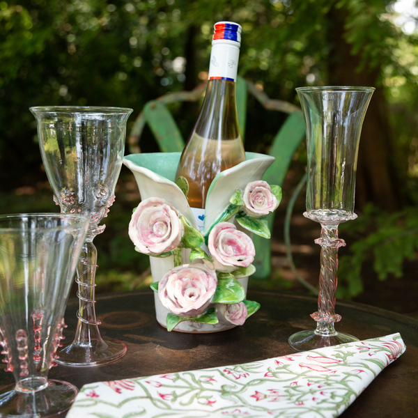 Medium White Vase with Pink Roses