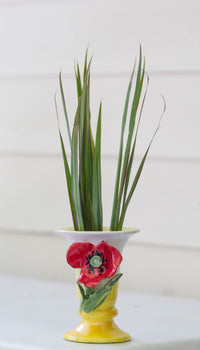 Vase, Small White with Red Poppy Flower