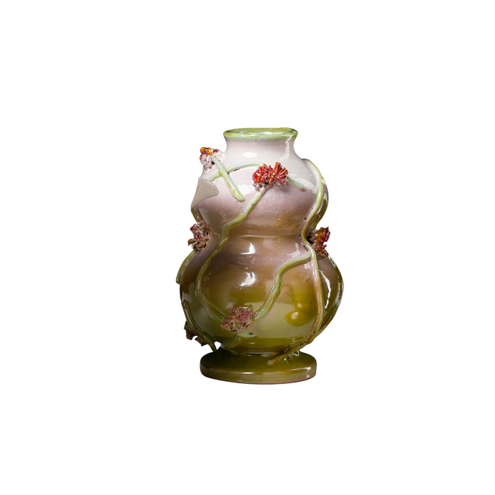 Small White and Green Vase with Orange Florals