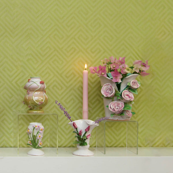 Small White Vase with Pink Tulips