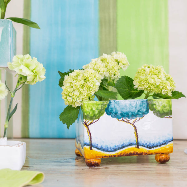 Tulipiere, Turquoise White with Painted Trees