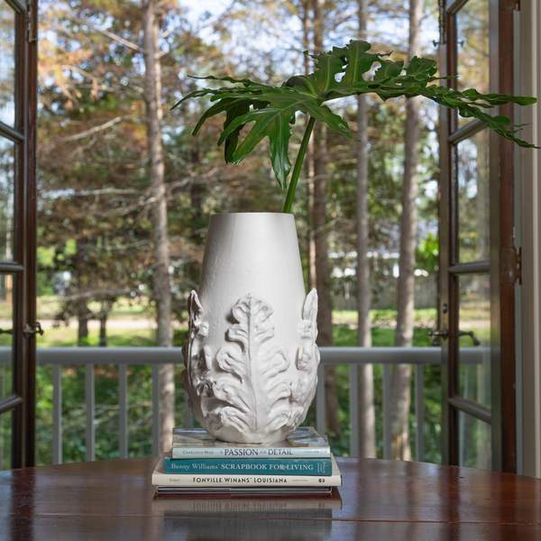Greco Tall Vase, White Leaves