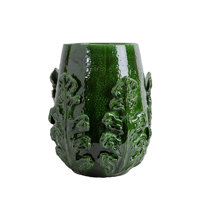 Greco Short Vase, Green Leaves