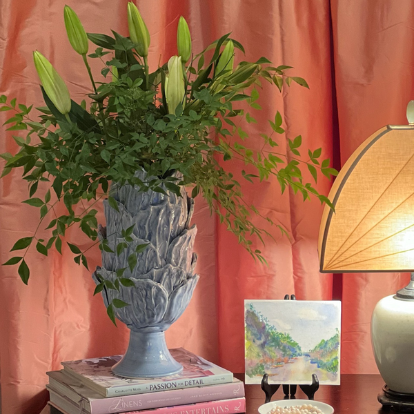 Foliage Footed Vase, Periwinkle