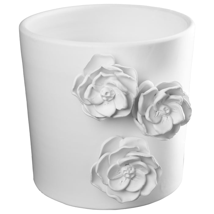 Catalina Cachepot Matte White w/Flowers Applied