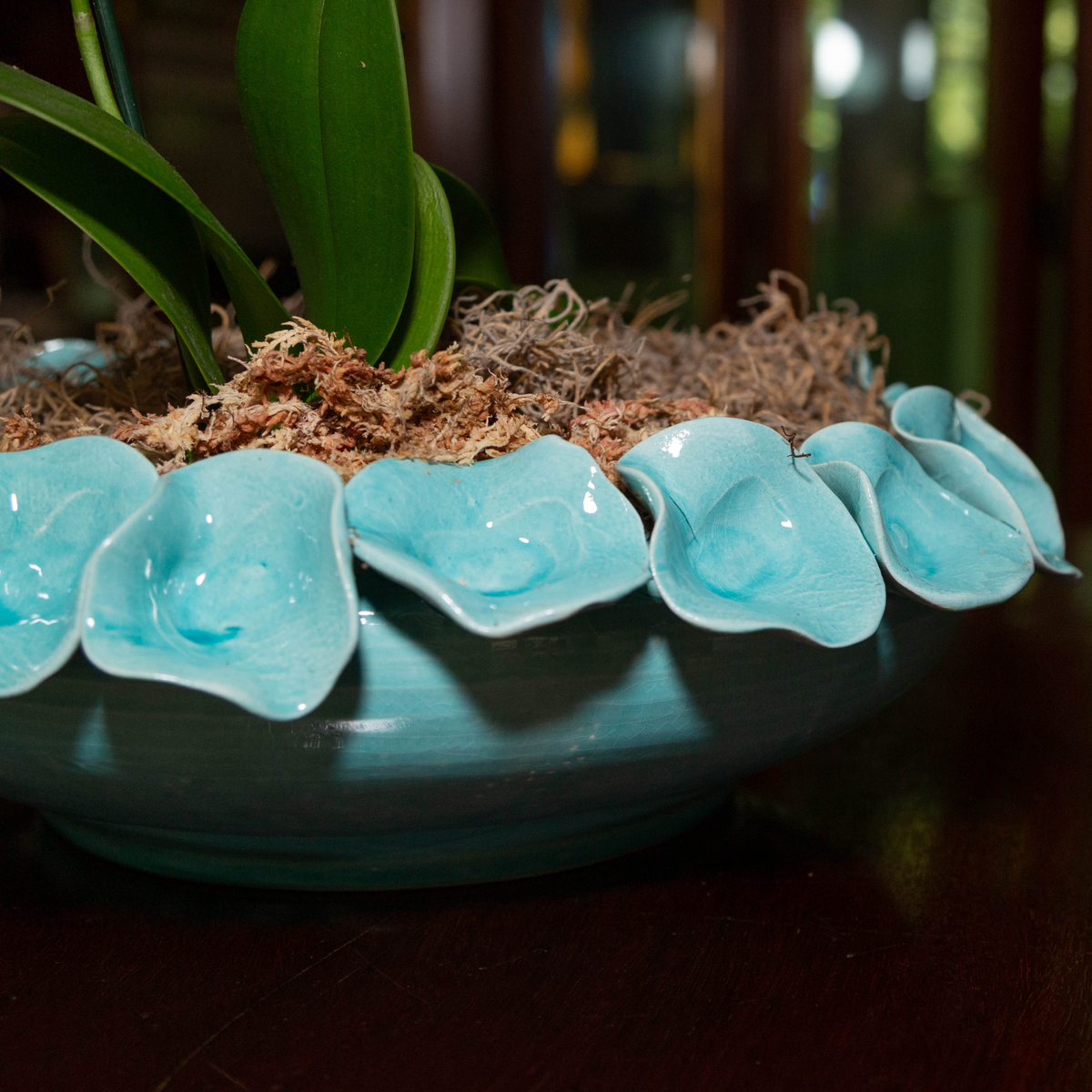 Bowl with Petals, Turquoise