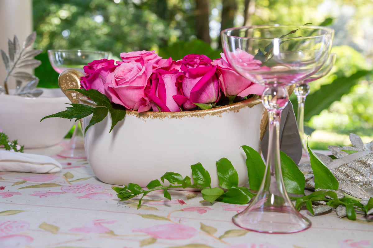 Savoy Oval White/Gold Spongy Cachepot