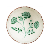Casa Nuno Bowl, Green with 3 Flowers, Set of 2