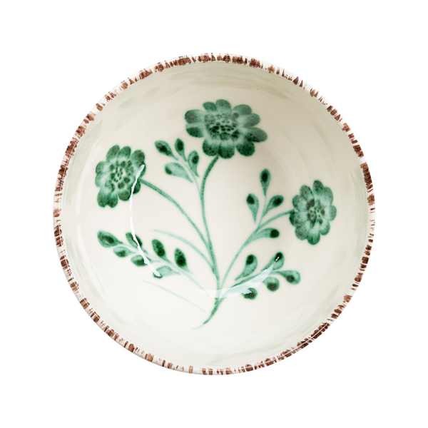 Casa Nuno Bowl, Green with 3 Flowers, Set of 2