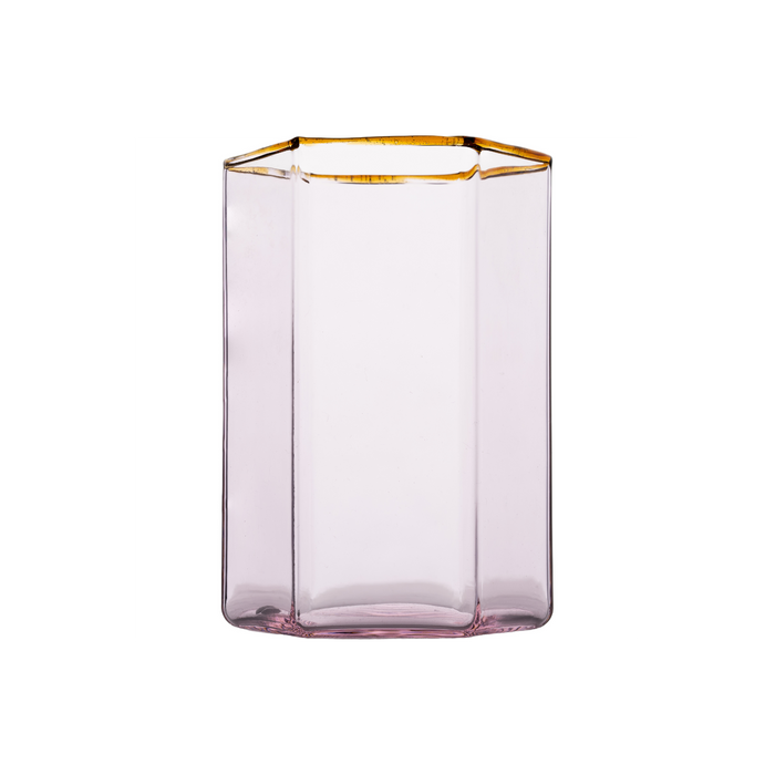 Hampton Hexagon Tumbler, Pink with Amber Rim, Set of 4