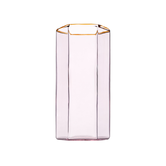 Hampton Hexagon Highball, Pink with Amber Rim, Set of 4