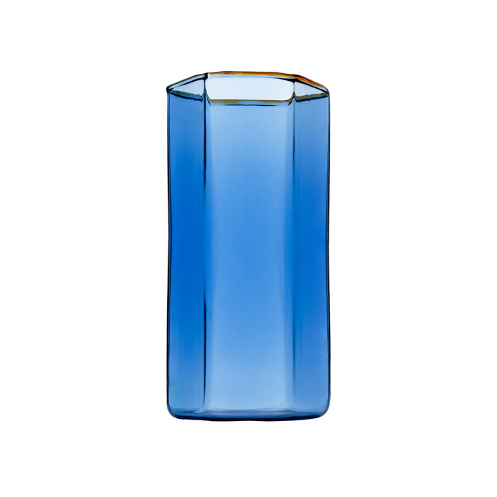 Hampton Hexagon Highball, Blue with Amber Rim, Set of 4