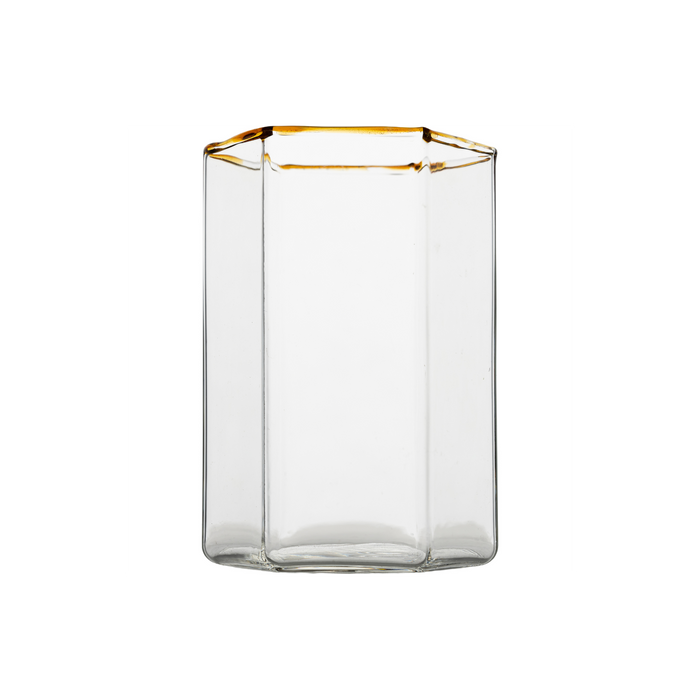Hampton Hexagon Tumbler, Clear with Amber Rim, Set of 4