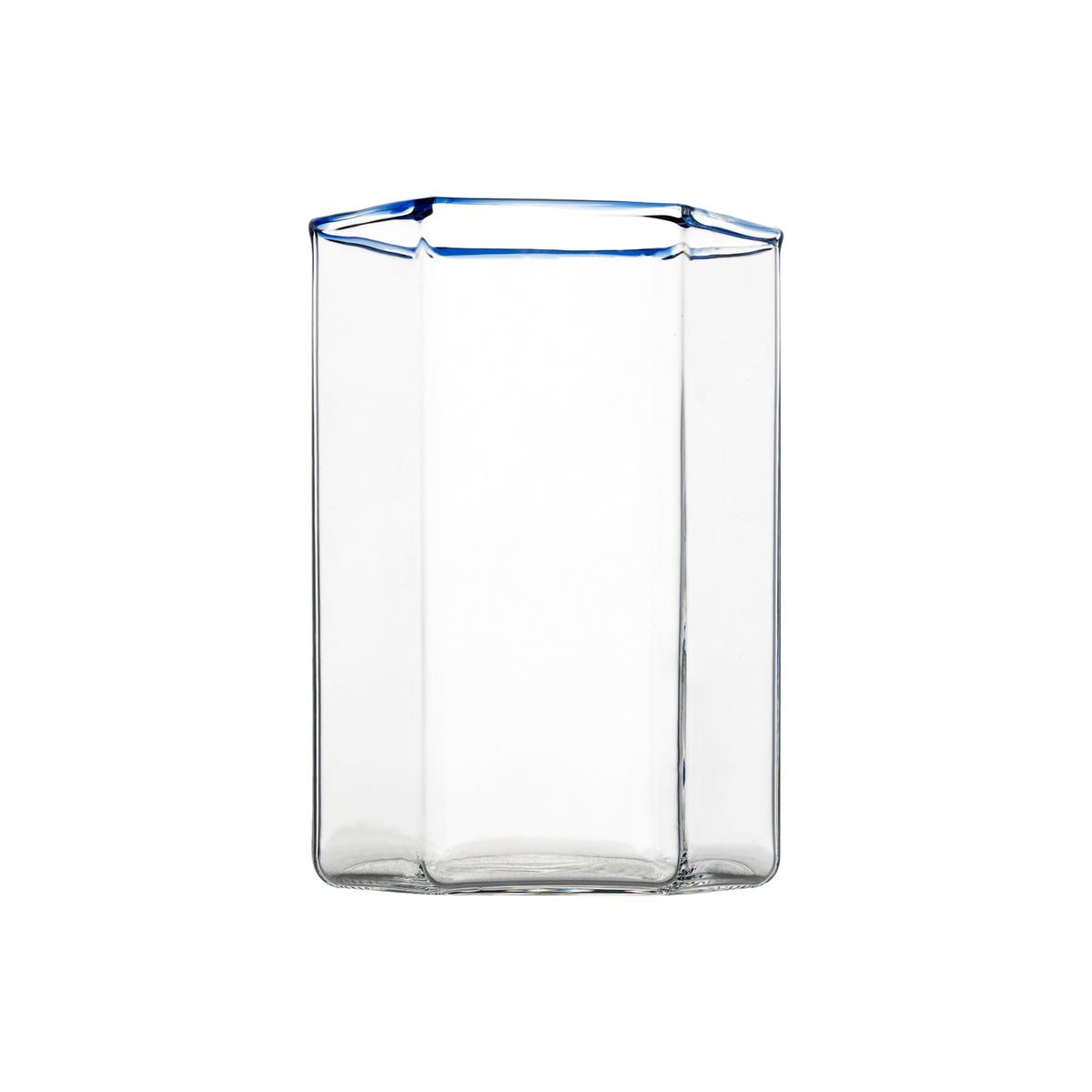 Hampton Hexagon Tumbler, Clear with Blue Rim, Set of 4