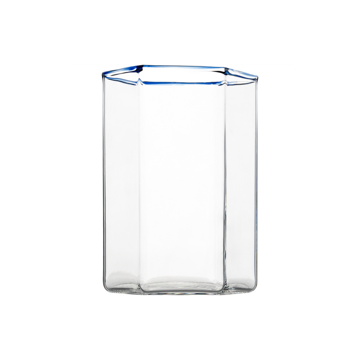 Hampton Hexagon Tumbler, Clear with Blue Rim, Set of 4