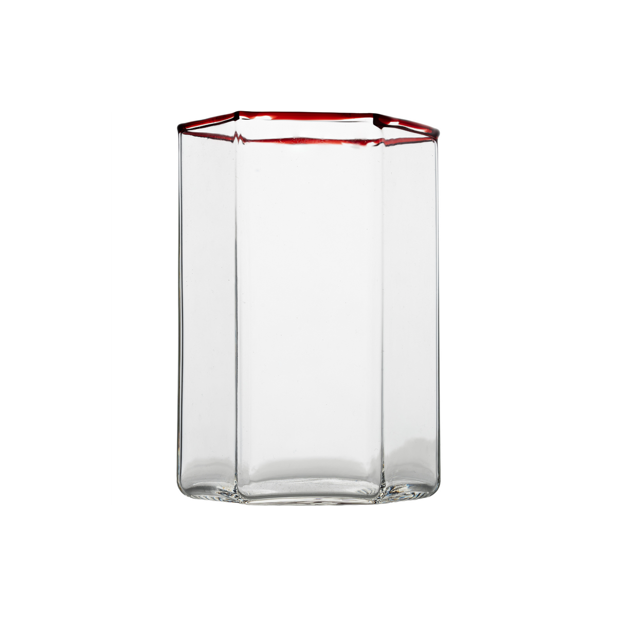 Hampton Hexagon Tumbler, Clear with Red Rim, Set of 4