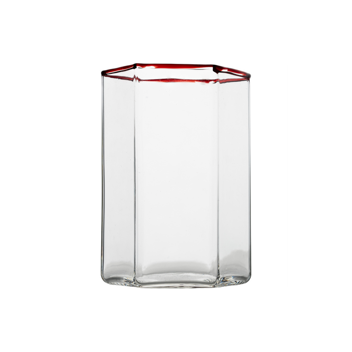 Hampton Hexagon Tumbler, Clear with Red Rim, Set of 4