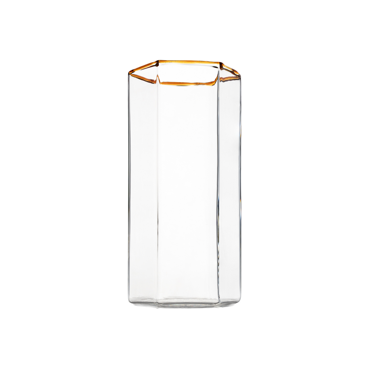 Hampton Hexagon Highball, Clear with Amber Rim, Set of 4