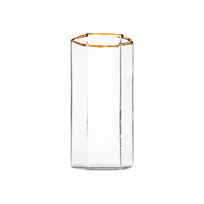 Hampton Hexagon Highball, Clear with Amber Rim, Set of 4