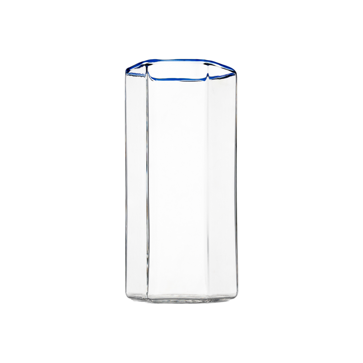 Hampton Hexagon Highball, Clear with Blue Rim, Set of 4