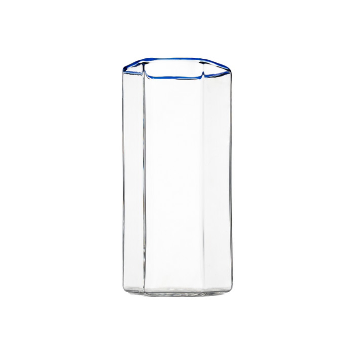 Hampton Hexagon Highball, Clear with Blue Rim, Set of 4