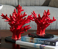 Coral, Red w/ Black Oval Vase, Large