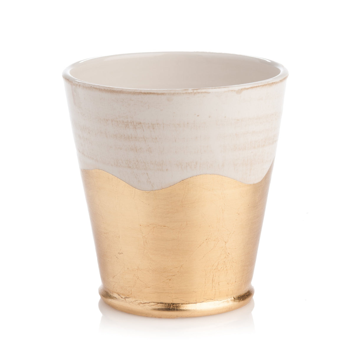 260132 Abigails Wholesale Home Décor Ceramics and Terra Cotta Cachepots Roma Collection Wave Cachepot with Gold Accents Roma