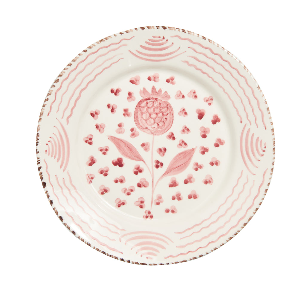 Casa Nuno Pink and White Dinner Plate, Pomegranate/Waves, Set of 2