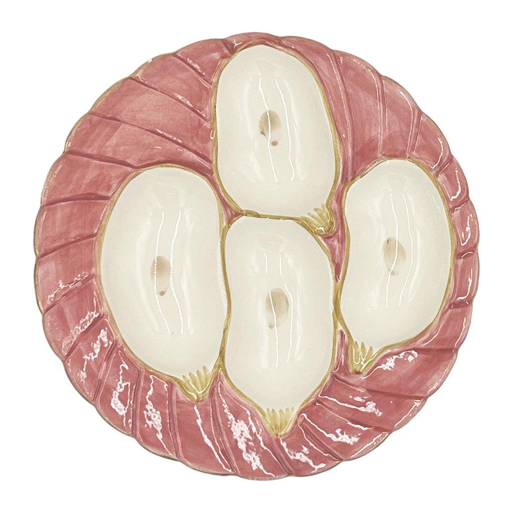 Oyster Plate, Pink with Gold Detailing, Set of 2