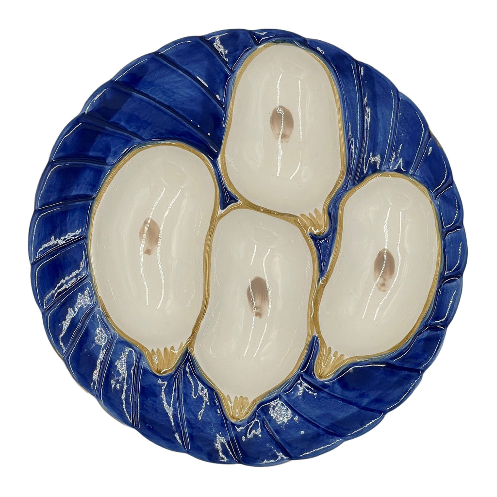 Oyster Plate, Cobalt with Gold Detailing, Set of 2