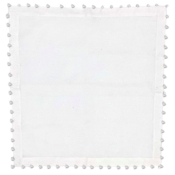 White Cotton Napkin, Pom-Pom Border, Set of 8