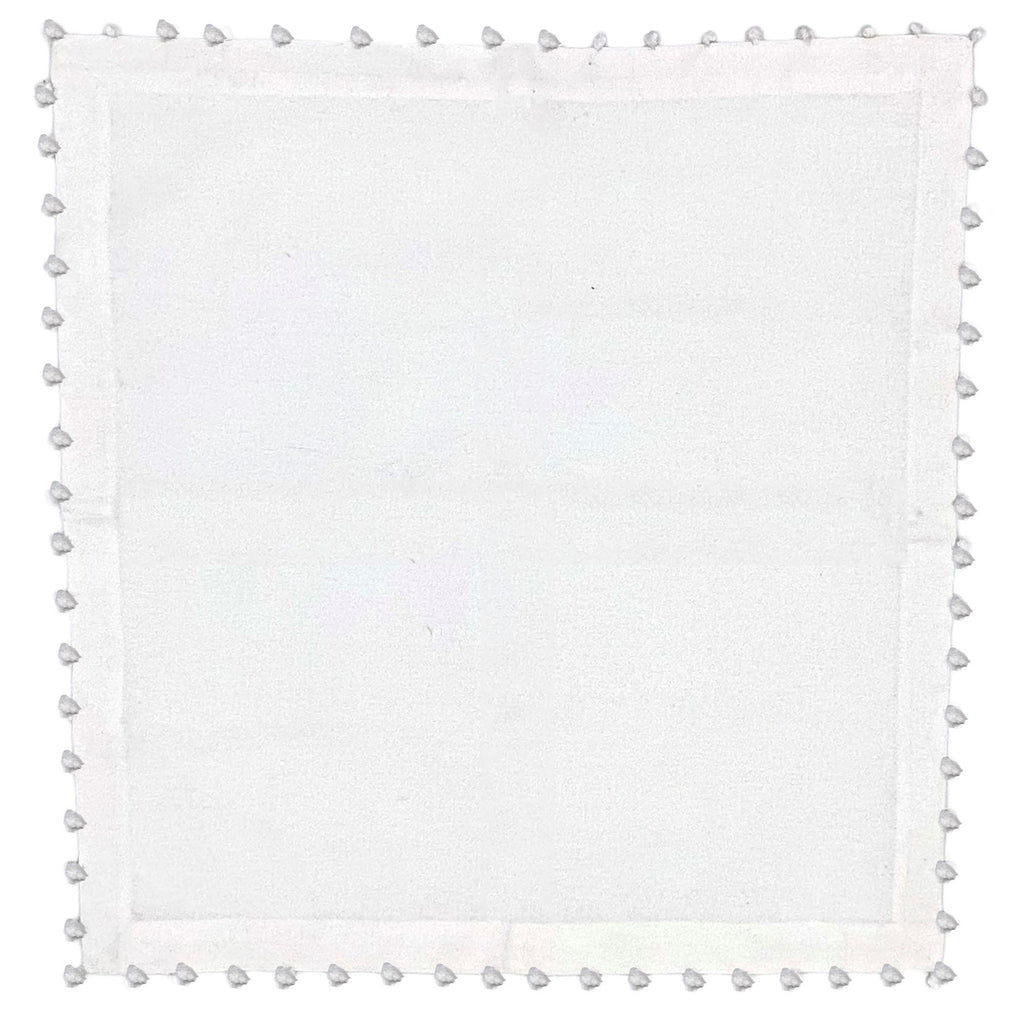 White Cotton Napkin, Pom-Pom Border, Set of 8