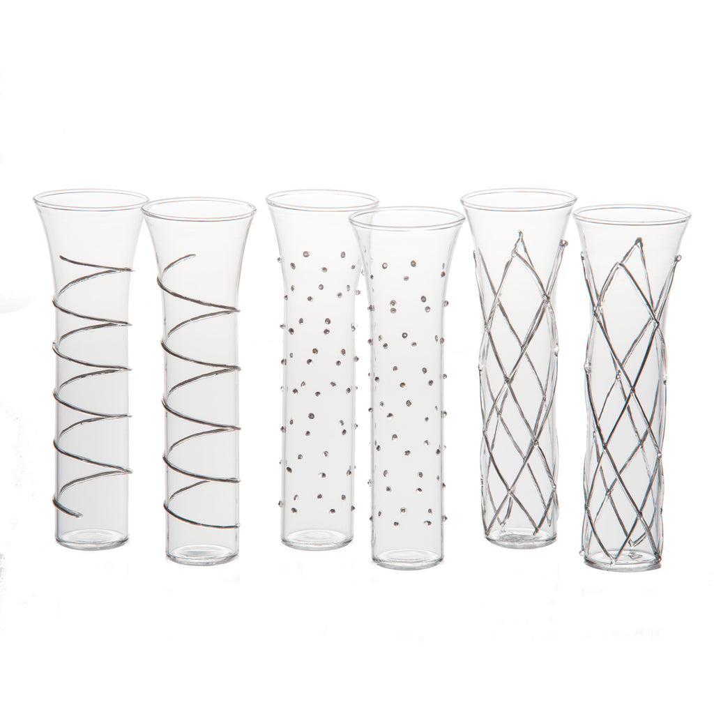 Razzle Dazzle Champagne Flutes with Silver Accents, Set of 6