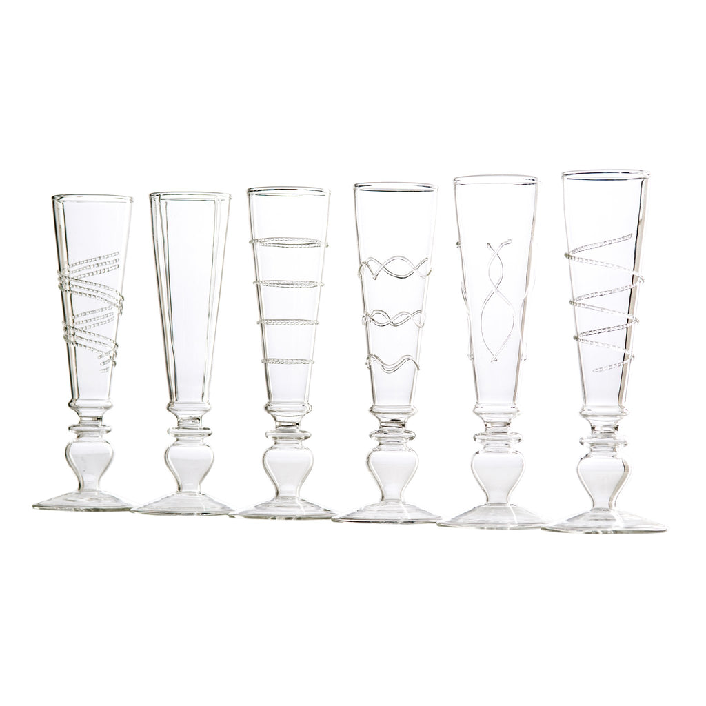 710451 Abigails Wholesale Tabletop Glassware Champagnes Footed Razzle Dazzle Champagne Flutes with Clear Accents Set of 6 Razzle Dazzle