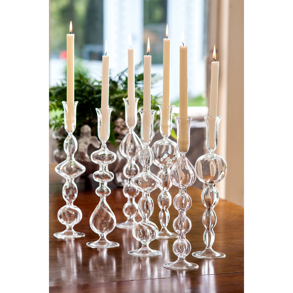 Clear Glass Candlestick with Large, Round Ball