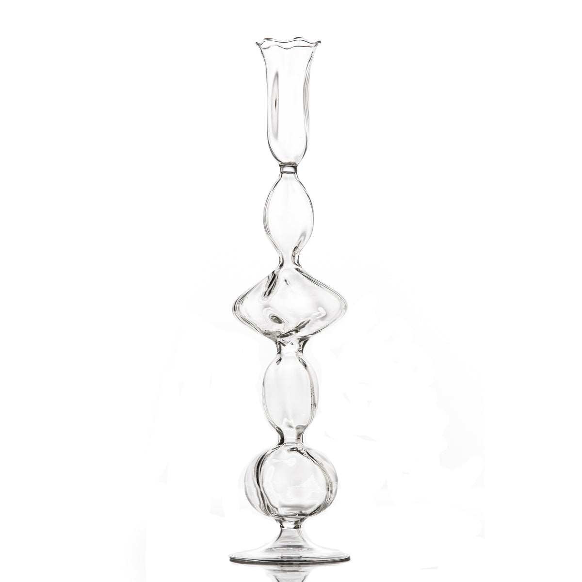 Clear Glass Candlestick with Flat Ball