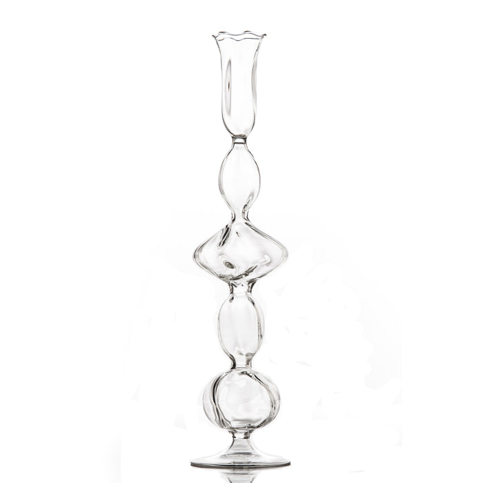 Clear Glass Candlestick with Flat Ball