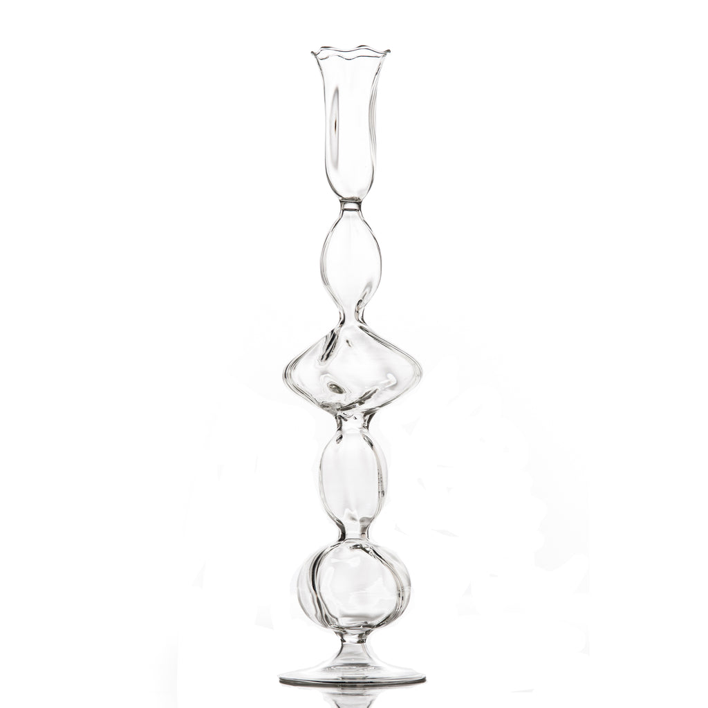 Clear Glass Candlestick with Flat Ball