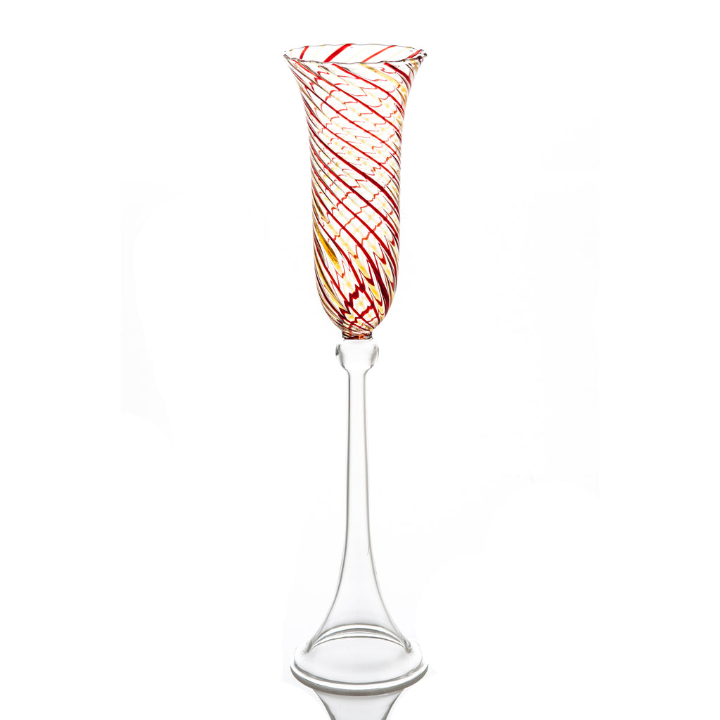 Red and Yellow Swirl Top Champagne Flute, Set of 4
