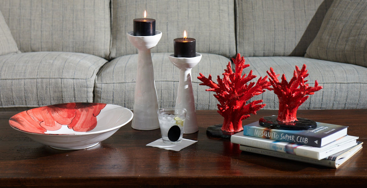 Coral, Red w/ Black Oval Vase, Large