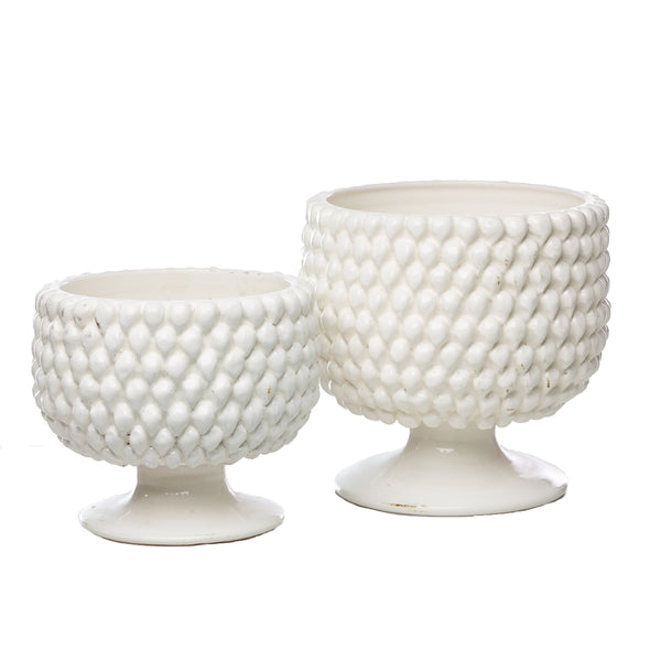 Vinci Pine Cone White Ceramic Planter, Small
