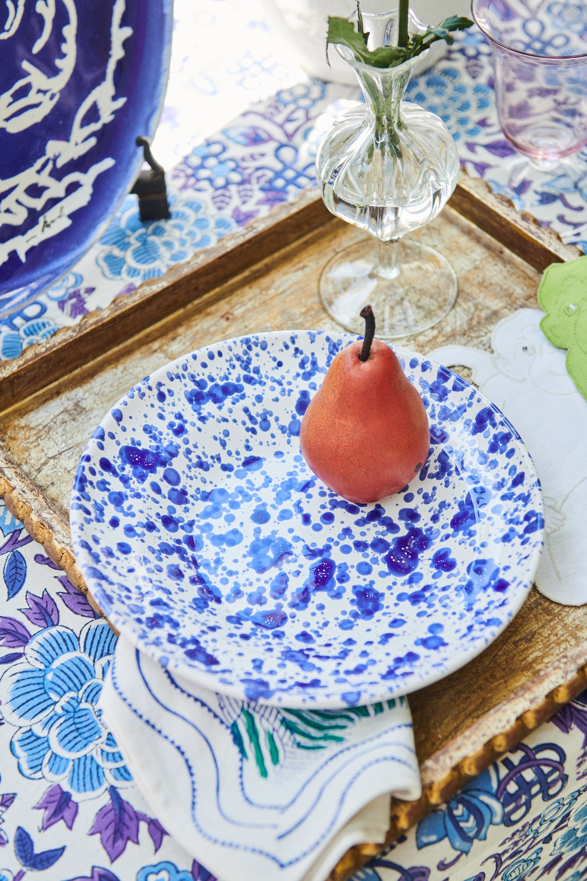 Taverna Speckled Dinner Plate, Cobalt/White, Set of 4