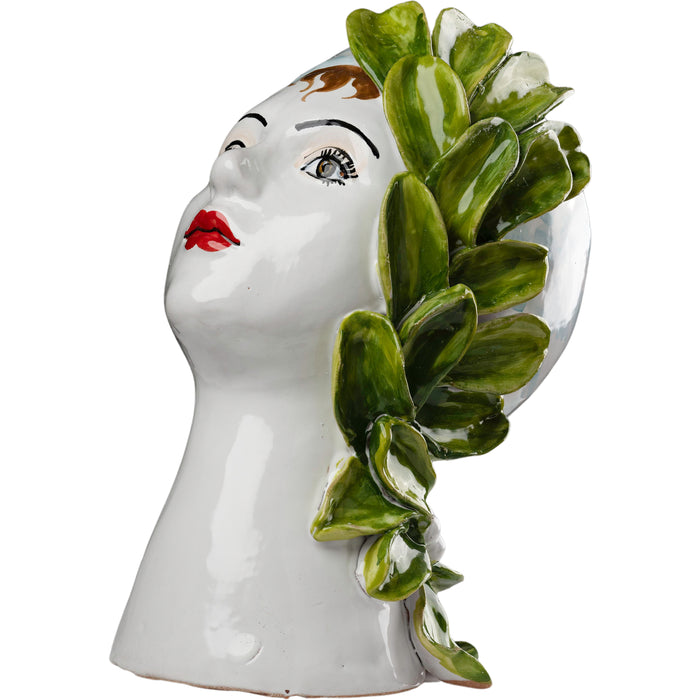 Sm. Ceramic Leaning Head Vase, Green Leaves