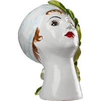 Sm. Ceramic Leaning Head Vase, Green Leaves