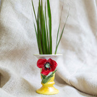 Vase, Small White with Red Poppy Flower