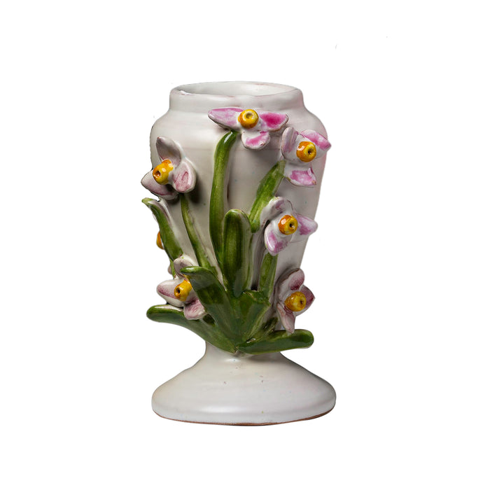 Vase, Sm White W/ Pink/ Yellow Flower