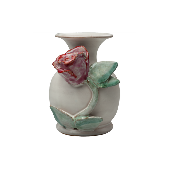Small White Vase with Pink Rose