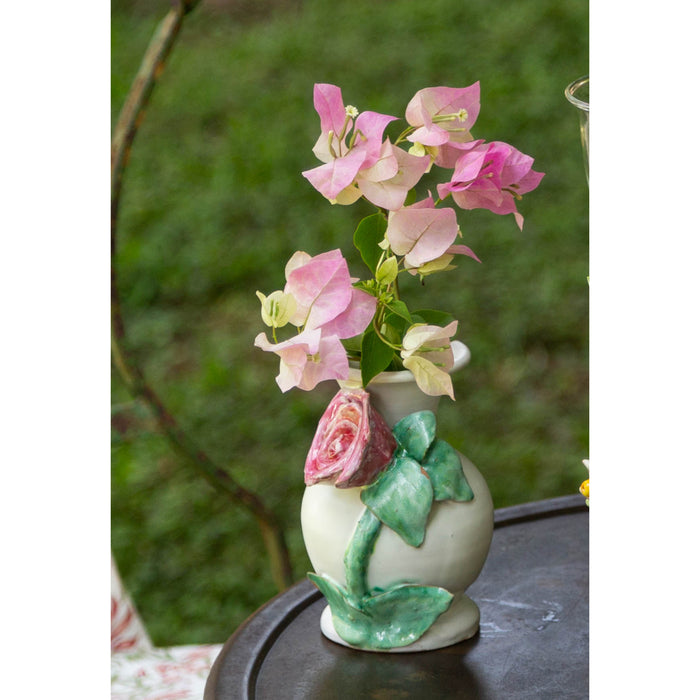 Vase, Sm White W/ Pink Rose