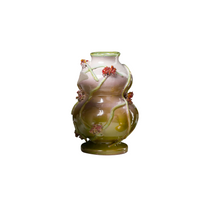Small White and Green Vase with Orange Florals