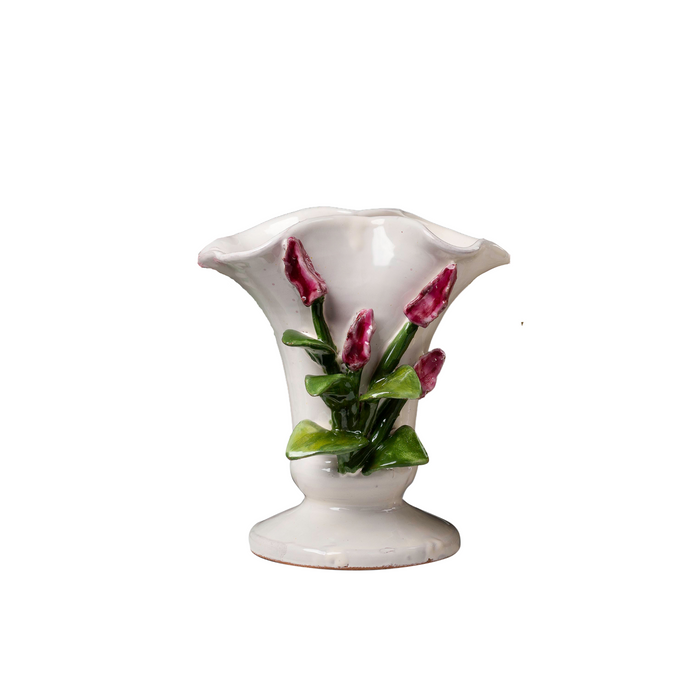 Small White Vase with Pink Tulips